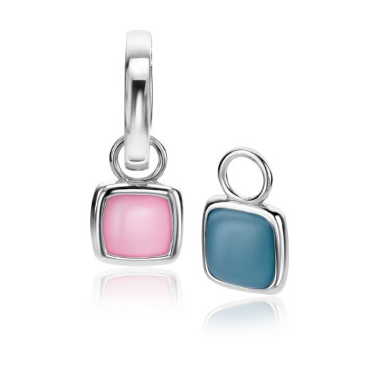 ZINZI zlv.oorbedels vk 2-zijdig blauw/roze parelm.