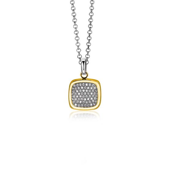 ZINZI zlv. hanger geel vierkant zirconia 18mm