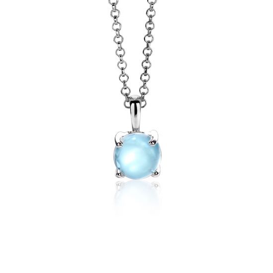 ZINZI zlv. hanger blauwe ronde steen glad