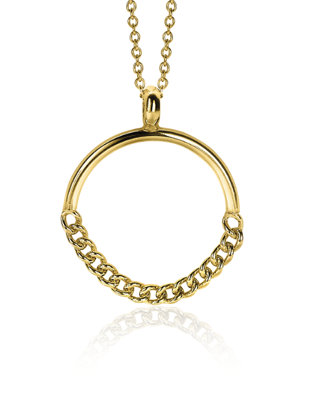 ZINZI silberner Anhänger 14K gelbvergoldet 24mm rund mit Gourmet Glieder ZIH2201G