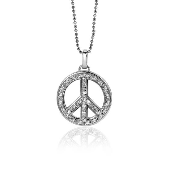 ZINZI silberner Peace-Anhänger 22 mm, besetzt mit weißen Zirkonias ZIH662