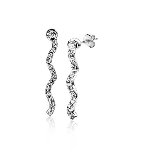 Zinzi silberne Ohrstecker 22mm golvundd 'waves'  weiß  ZIO2014
