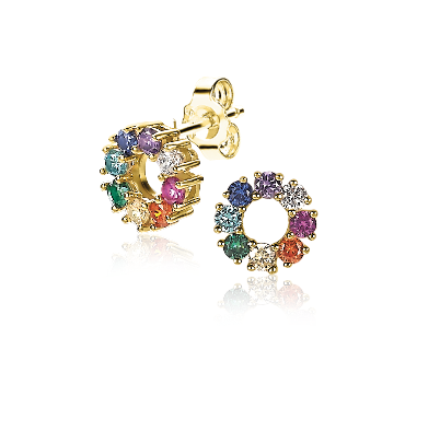 ZINZI silberne Ohrstecker 14K gelb vergoldet 10mm besetzt regenbogen ZIO2172