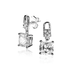 ZINZI silberne Ohrstecker mit quadratischen weißen Zirkonia- und Pavé-Fassungen 15mm ZIO2268