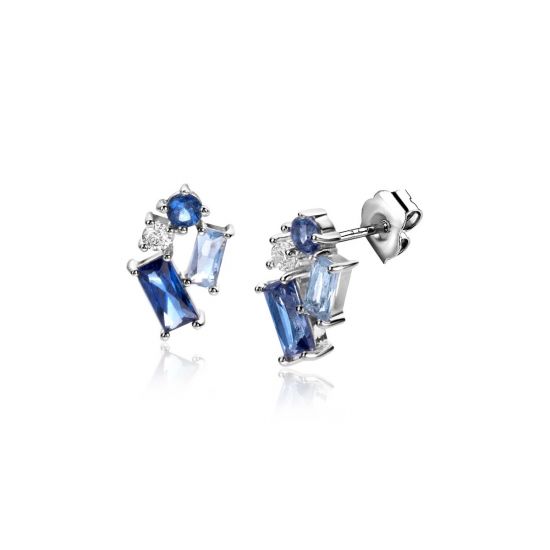 ZINZI zlv.oorknopjes fant.met blauw/witte zirconia's