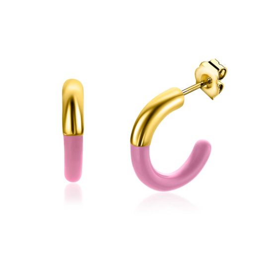 ZINZI zlv. oorstekers geel verguld roze 16x3mm