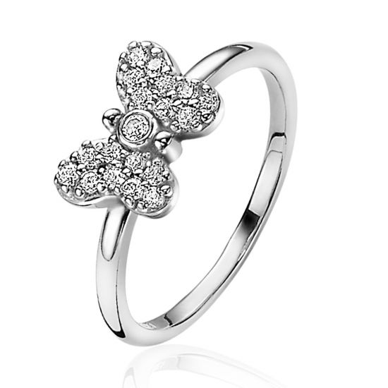 ZINZI zlv. ring vlinder pave zirconia's mt.58