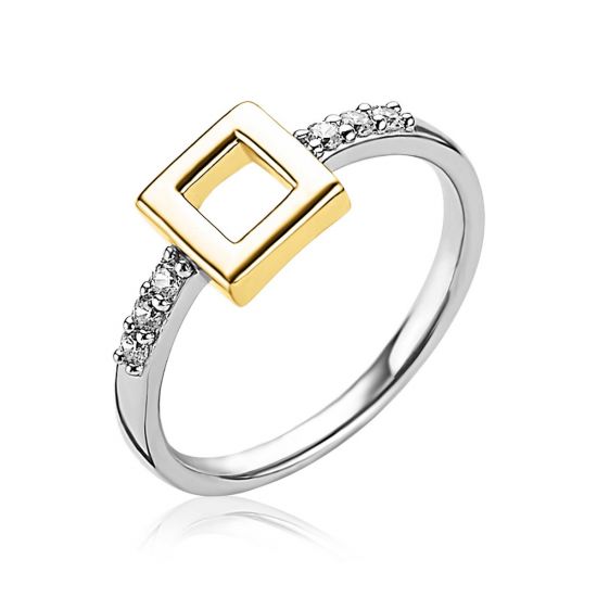 ZINZI silberner Ring gelb vergoldet viereckig weiß ZIR1862G