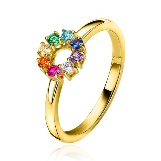 ZINZI silberner Ring 14K gelb vergoldet 8,5mm besetzt regenbogenfarben ZIR2172