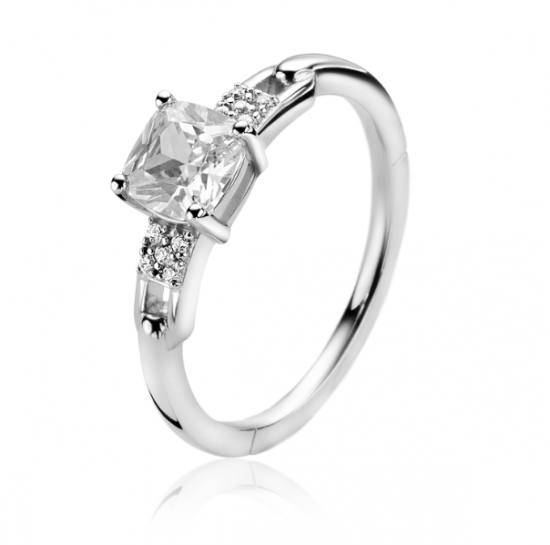 ZINZI Silberring mit quadratischen weißen Zirkonia- und Fantasie-Pavé-Fassung ZIR2268