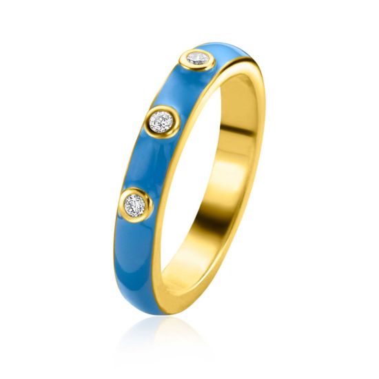 ZINZI zlv. aansch.ring blauw emaille zirc.3mm mt.58