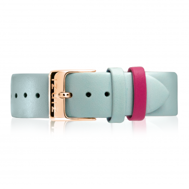 ZINZI Retro Lederarmband Aquablau Roségoldfarbende Stahlschließe 18mm RETBand24