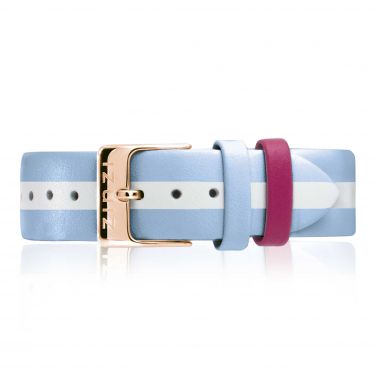 ZINZI Retro Leder Uhrenarmband blau weiß gestreift Stahl roségoldfarbende Schließe 18mm RETBand36