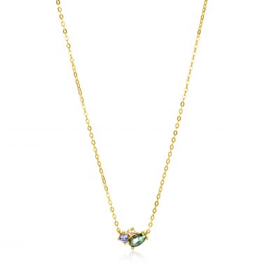ZINZI GOLD collier met groen/blauw/champ zirc.