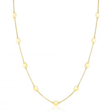 ZINZI Gold 14 Karat goldene Kette mit zarten Jasseron-Gliedern und neun runden glatten Plättchen, 5mm breit, 42-45cm ZGC503
