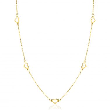 ZINZI Gold 14 Karat goldene Kette mit zarten Jasseron-Gliedern und fünf offenen Herzen, 5mm breit, 42-45cm ZGC504

