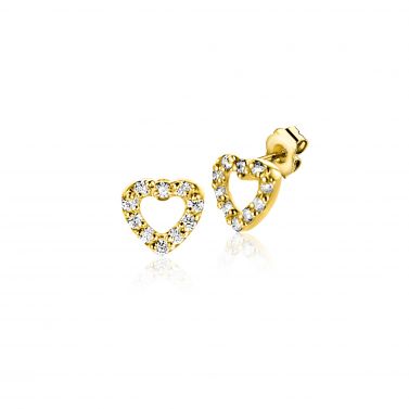ZINZI GOLD oorknopjes hartje open zirconia's 4.8mm