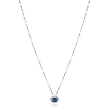ZINZI zlv. collier hanger entourage blauw en zirc.