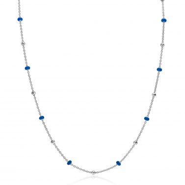 ZINZI zlv. collier 42-45cm met zlv.en blauwe bolletjes