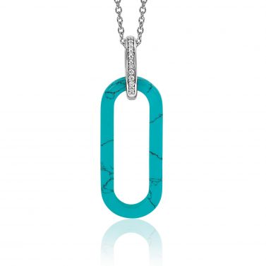 ZINZI zlv.hanger turquoise ovaal 38mm luxe oog CZ