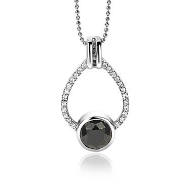 ZINZI silberner Anhänger 32mm Tropfenform schwarz weiße Zirkonias ZIH1947