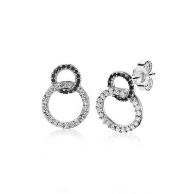 ZINZI silberne Ohrstecker zwei Kreise schwarze und  weiße Zirkonias ZIO1987