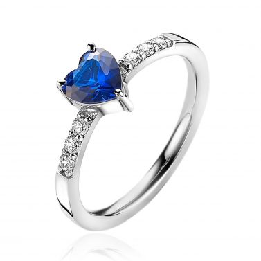 ZINZI silberner Ring Herz saphirblaue und weiße Zirkonias ZIR2134B