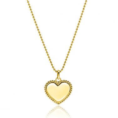 21mm ZINZI Vergoldeter Silberner Anhänger in Herzform mit Perlrand für Gravur ZIH2653G (ohne Kette)