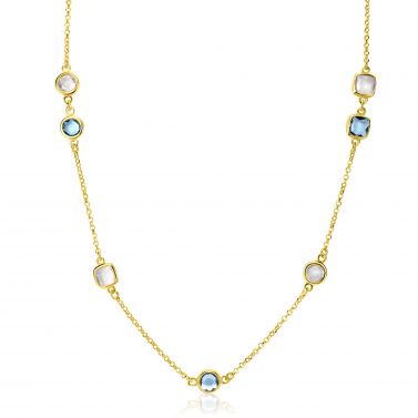 ZINZI zlv. collier gg.verg.met blauw en melkwit zirc.