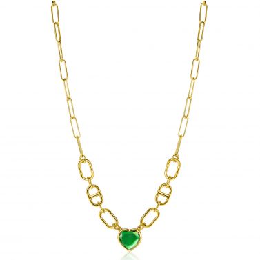 ZINZI zlv. collier gg.verg. met groen hart