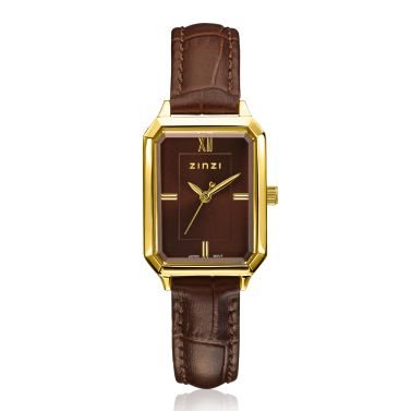 Zinzi Allure horloge 30mm gold w.plt bruin/leren band
