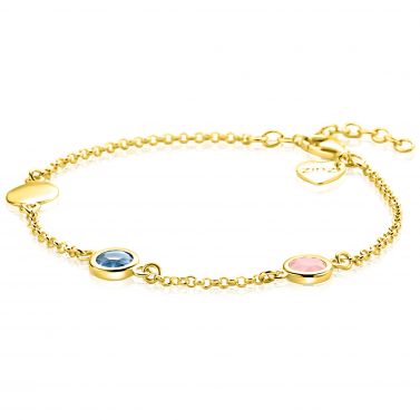 ZINZI zlv. armband gg.verg. blauw en roze kleursteen