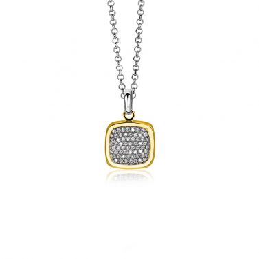 ZINZI zlv. hanger geel vierkant zirconia 18mm