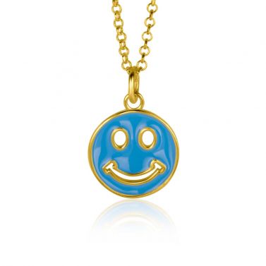 ZINZI zlv. hanger Smiley geel verguld blauw