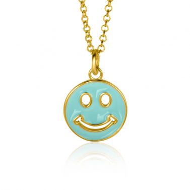 ZINZI zlv. hanger Smiley geel verguld turquoise