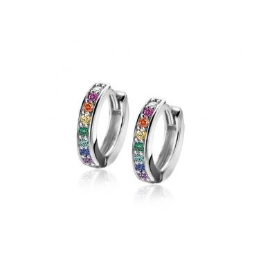 ZINZI zlv. creolen 15x3mm rond regenboog zirc
