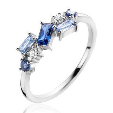 ZINZI zlv. ring fantasie met blauw/witte zirc. mt.62
