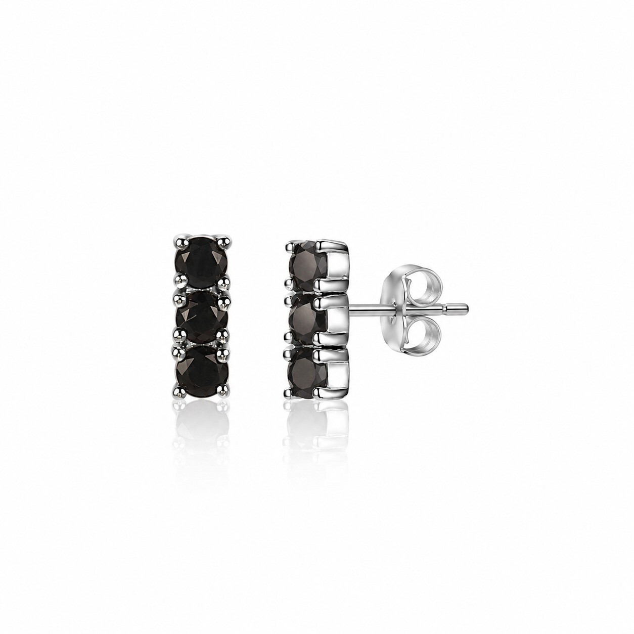 ZINZI silberne Ohrstecker 8mm Stab Chaton-Set schwarz ZIO2127Z