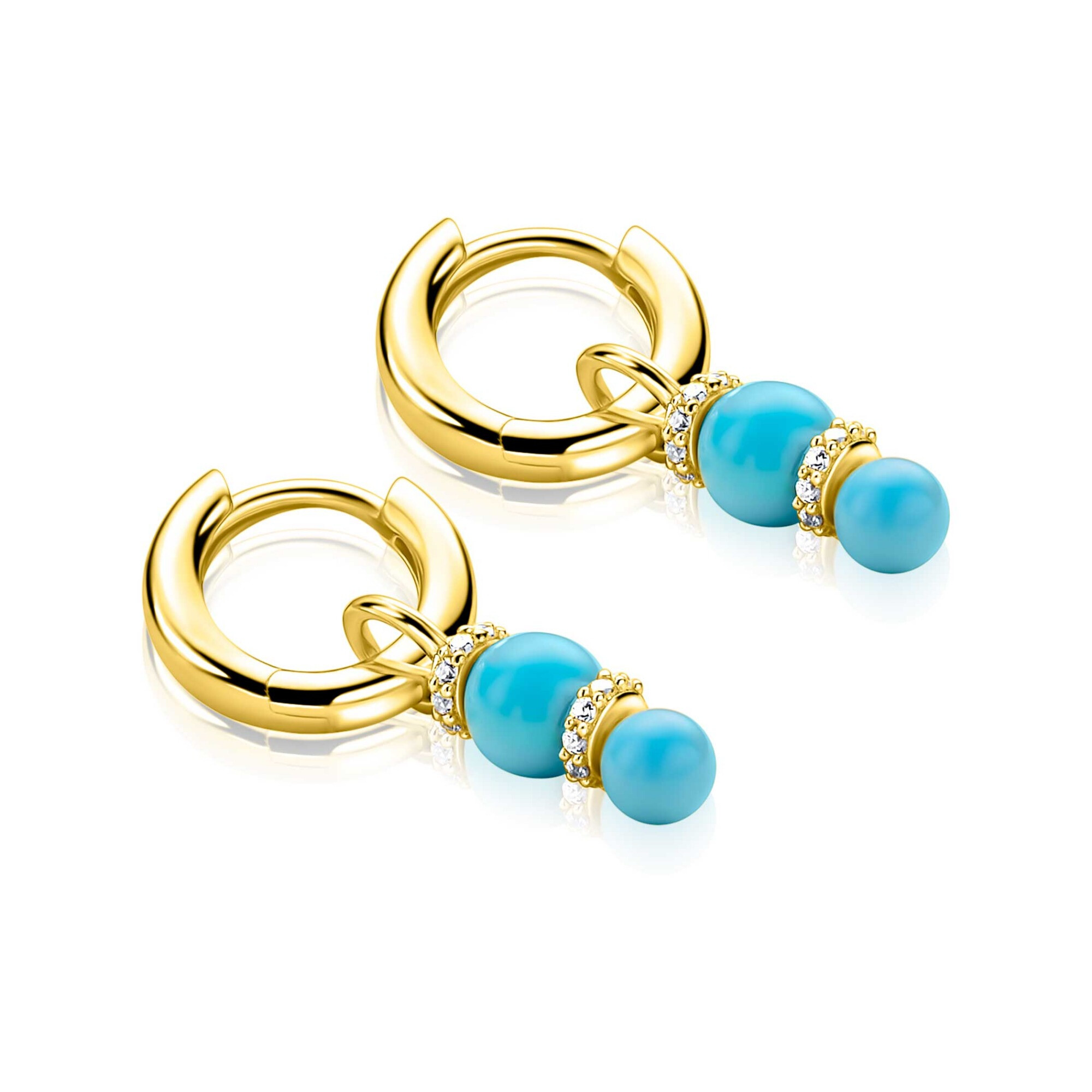 ZINZI zlv. oorbedels gg.verg. turquoise en zirconia's