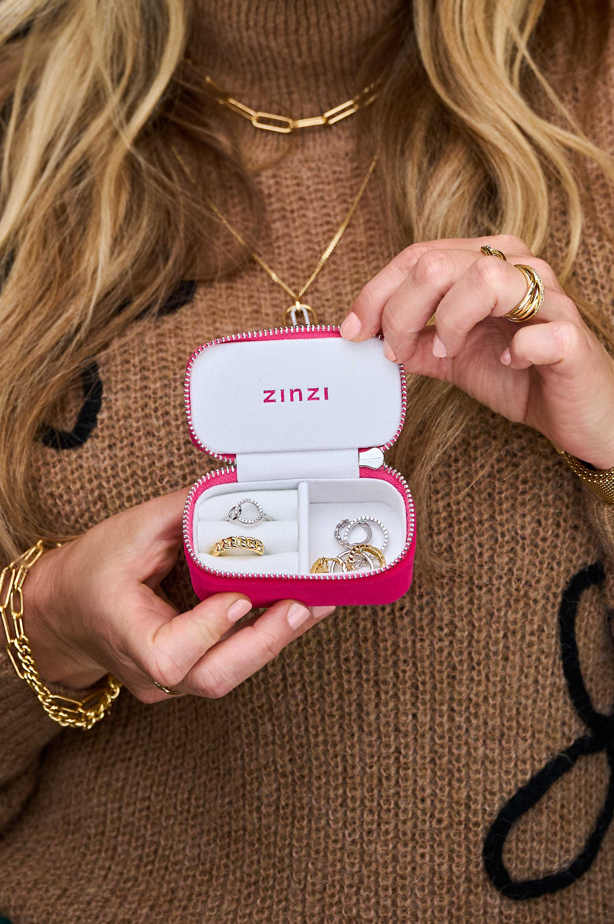 Zinzi opberg etui roze suede en rits