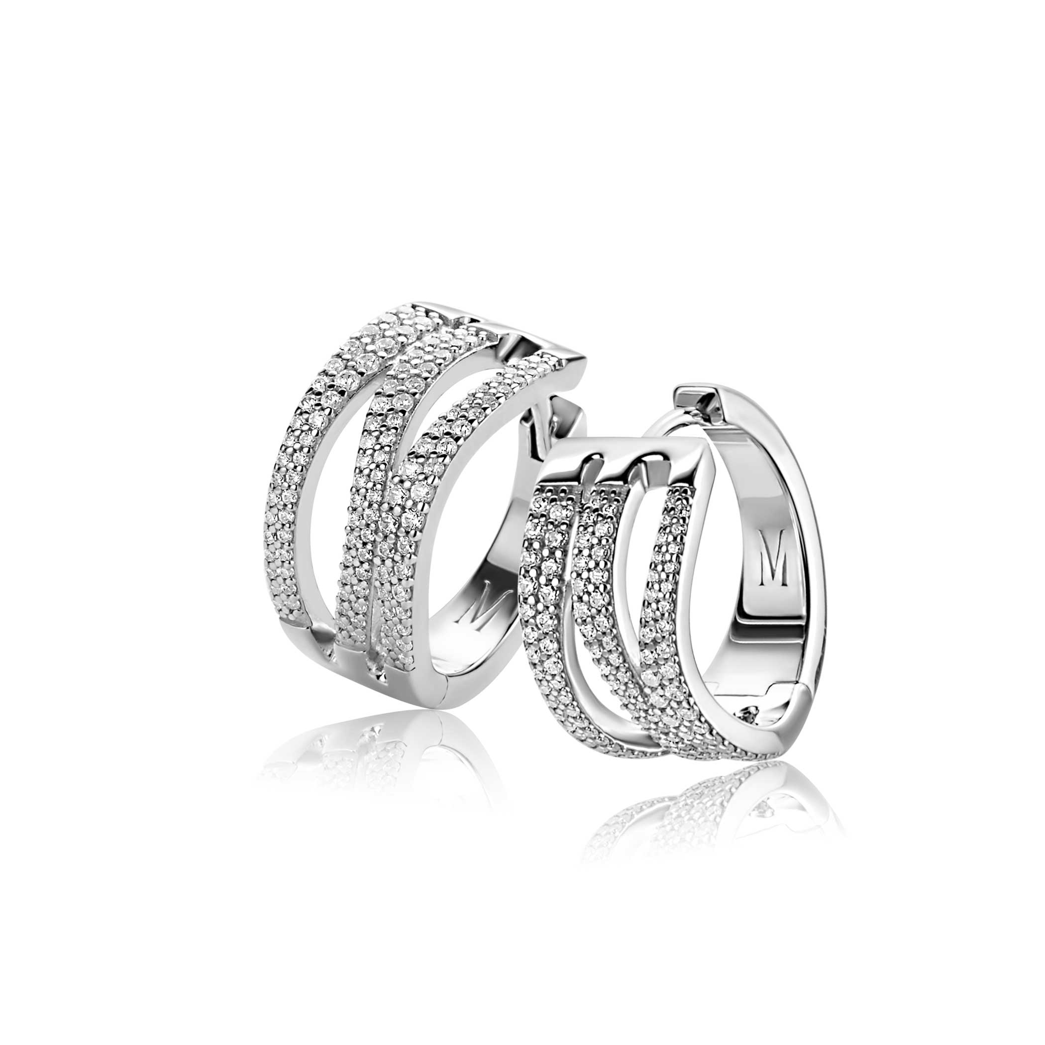 18mm Mart Visser by ZINZI Silber-Creolen, organisch geformt mit luxuriösem Scharnierverschluss, besetzt mit weißen Zirkoniasteinen MVO26