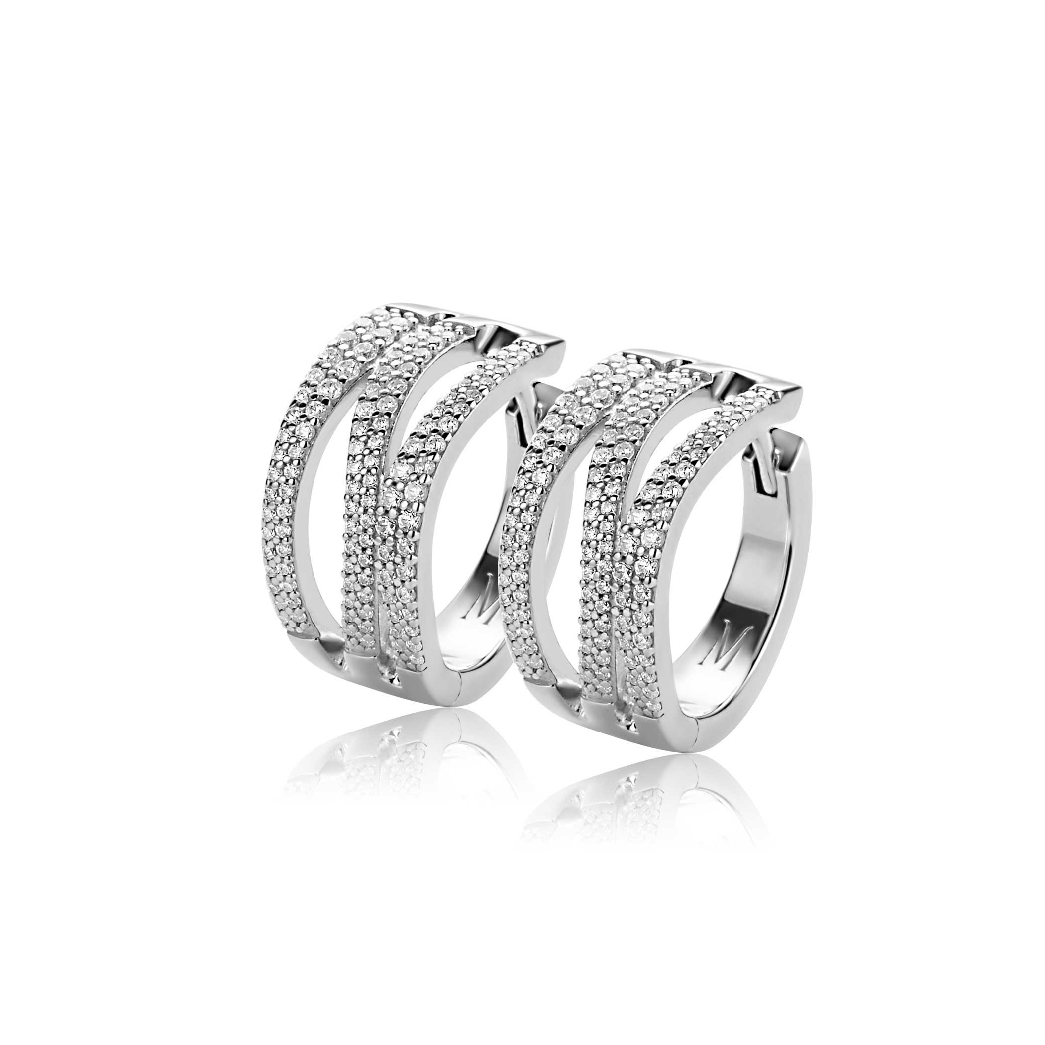 18mm Mart Visser by ZINZI Silber-Creolen, organisch geformt mit luxuriösem Scharnierverschluss, besetzt mit weißen Zirkoniasteinen MVO26