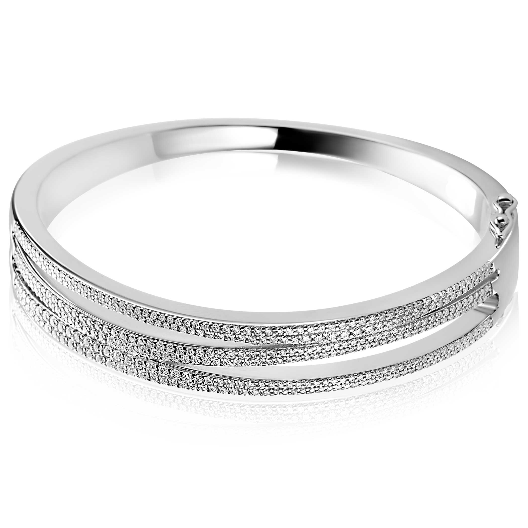Mart Visser by ZINZI Silber Multi-Look-Bangle-Armband 12mm, organisch geformt, besetzt mit weißen Zirkoniasteinen MVA26