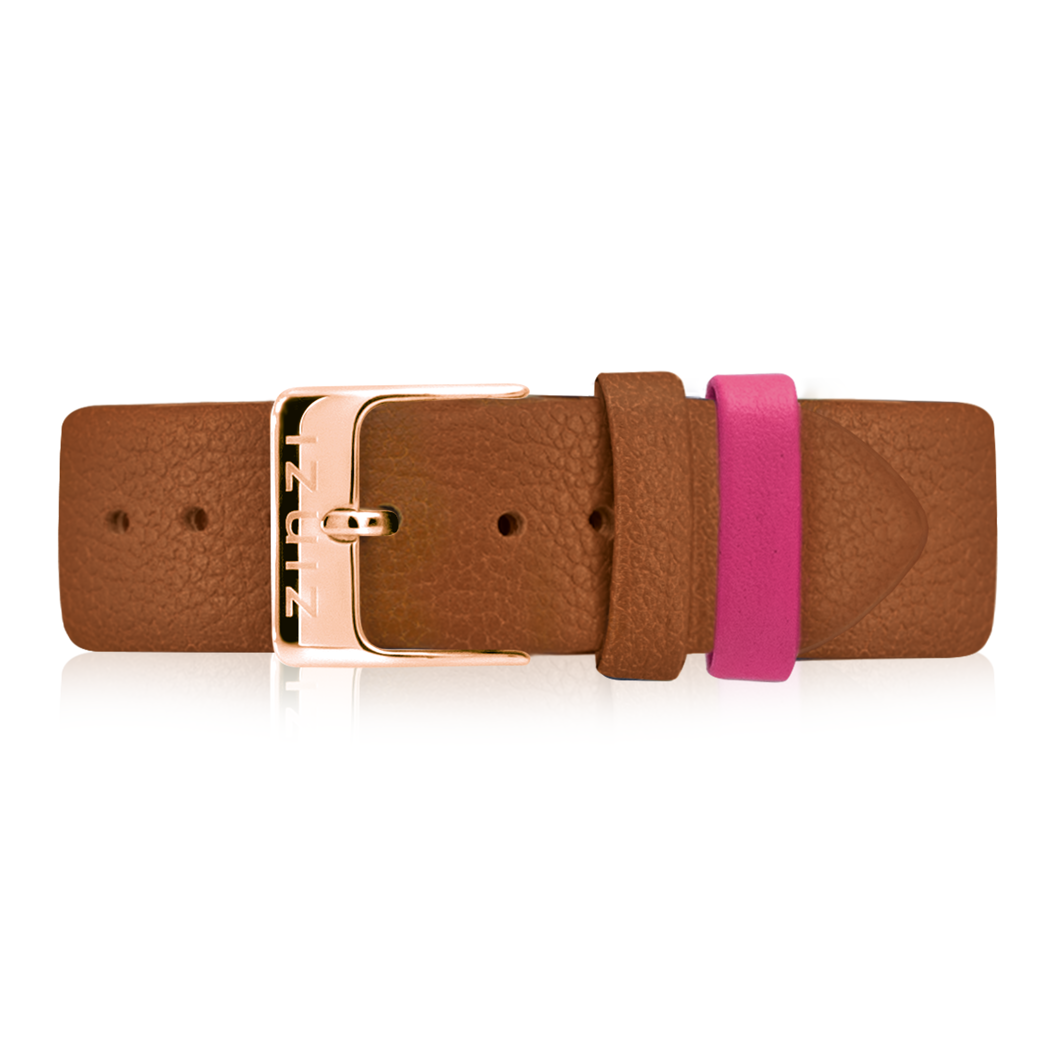 ZINZI Retro Lederarmband cognacbraun roségoldfarbende Stahlschließe 18mm RETBand6