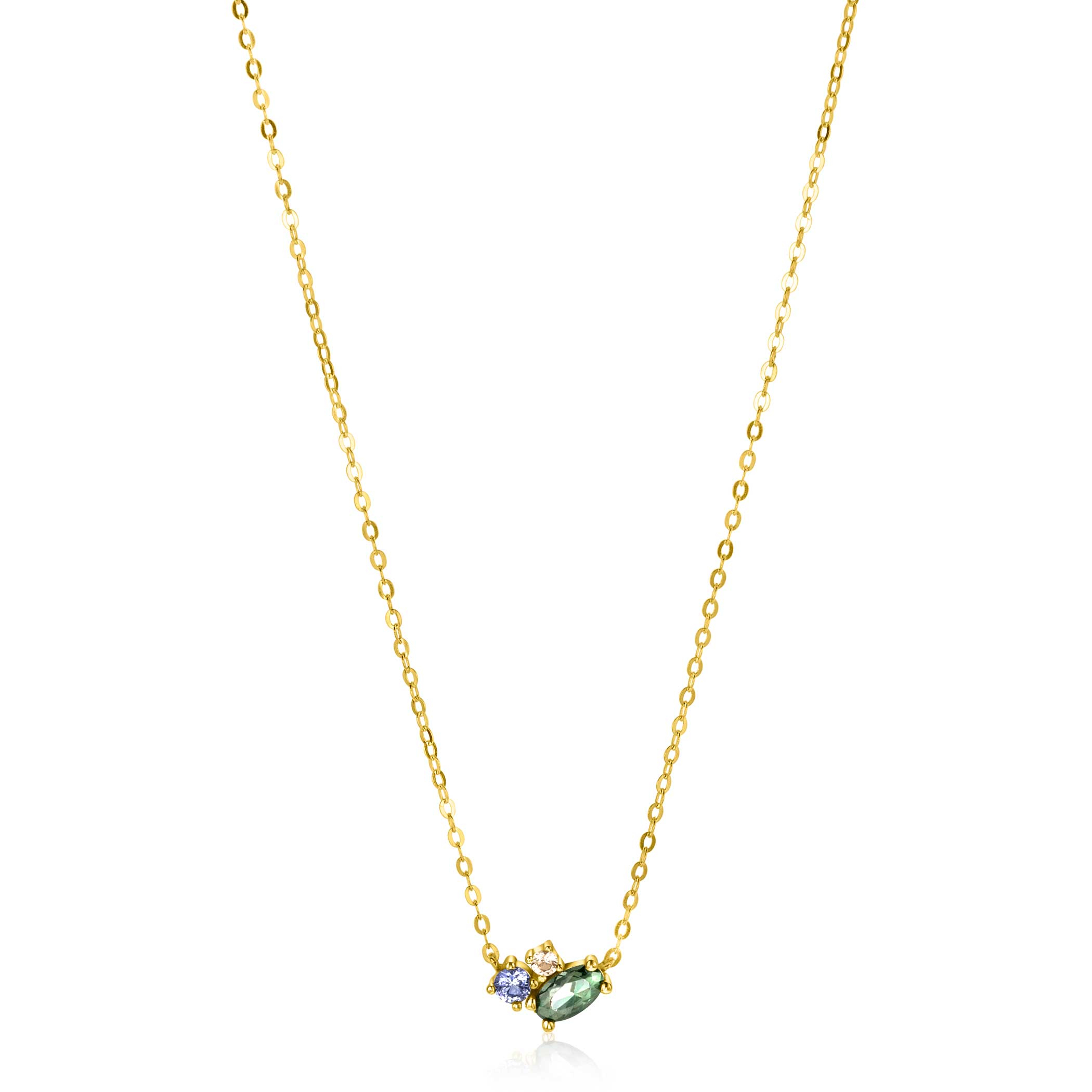 ZINZI GOLD collier met groen/blauw/champ zirc.