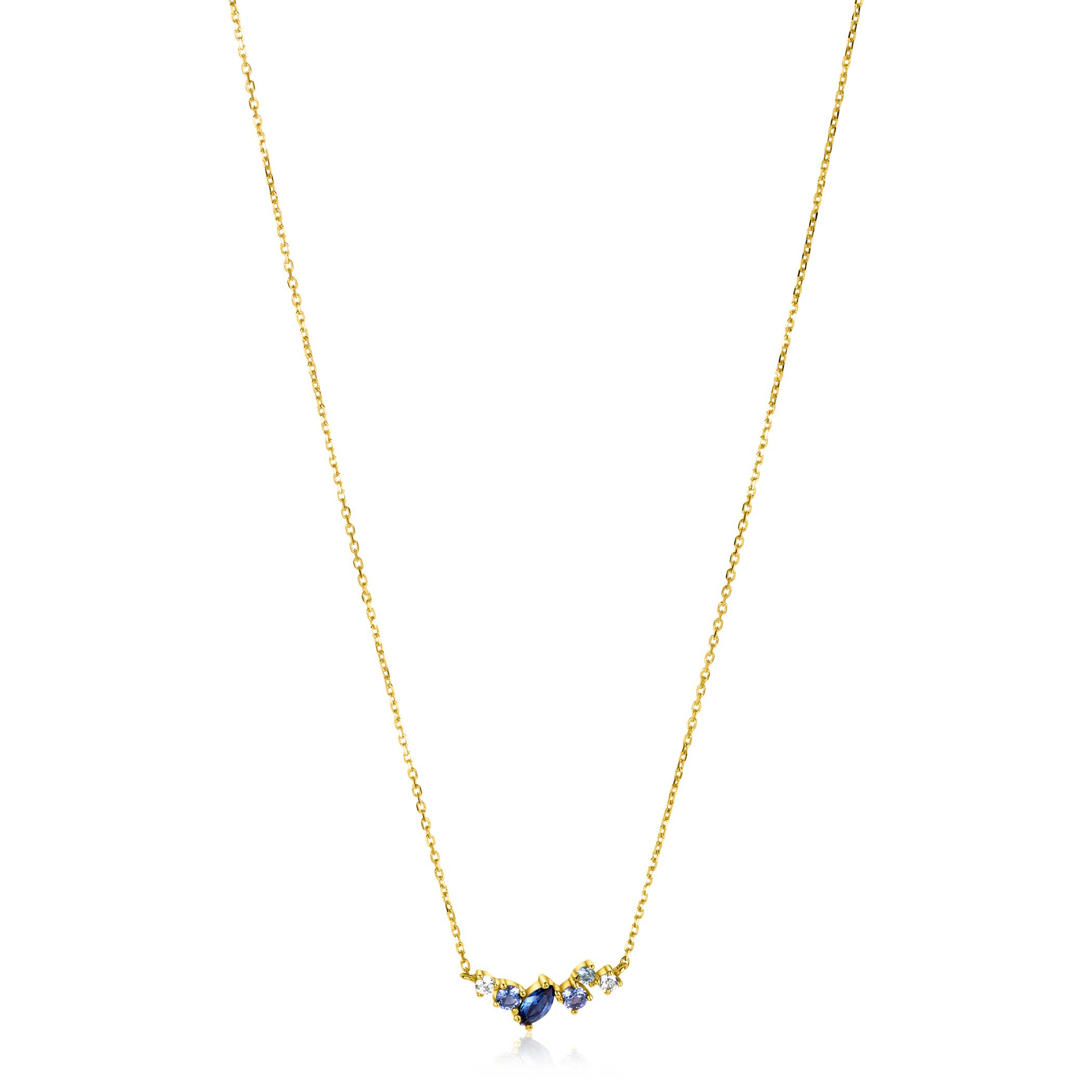 ZINZI GOLD collier met witte en blauwe zirc.ertussen
