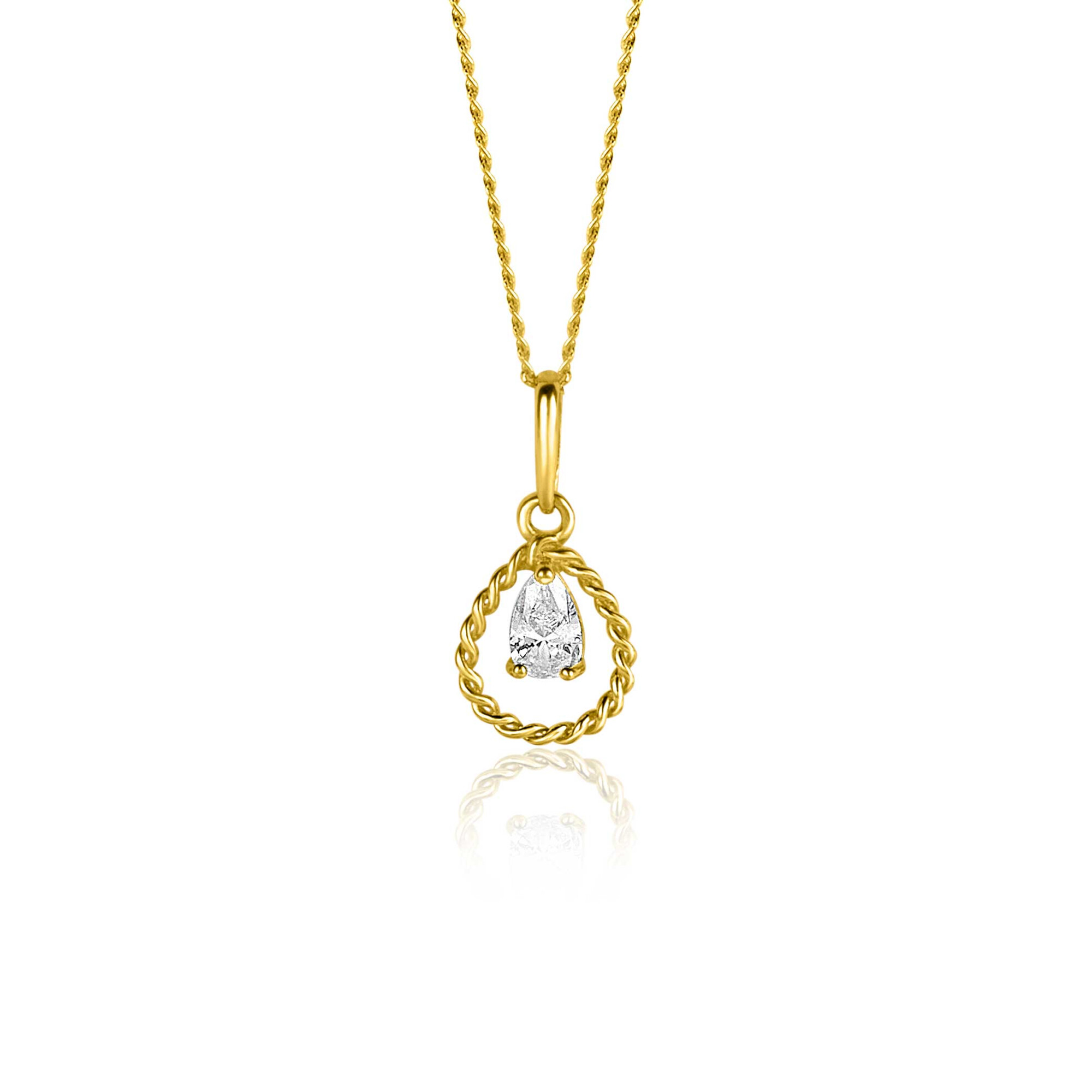 ZINZI GOLD hanger druppel gedraaid met peer zirc.