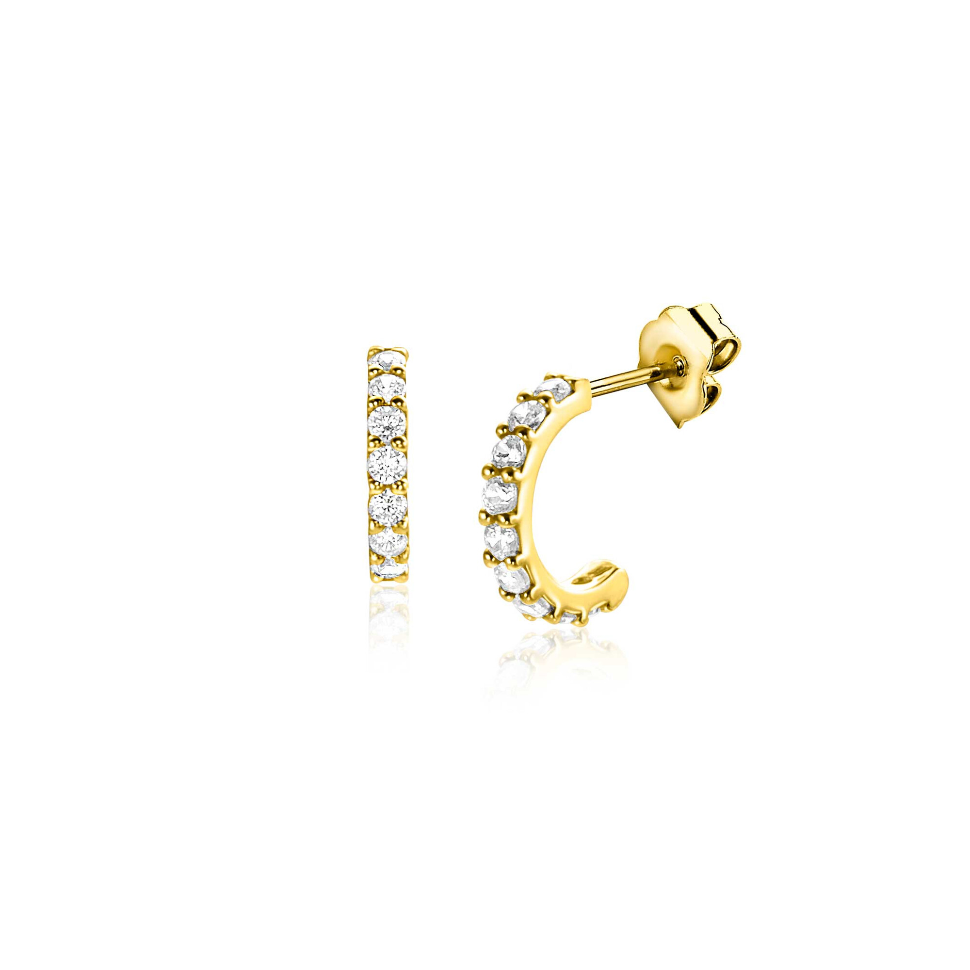 ZINZI GOLD oorstekers hafrond zirconia's 8x1.5mm