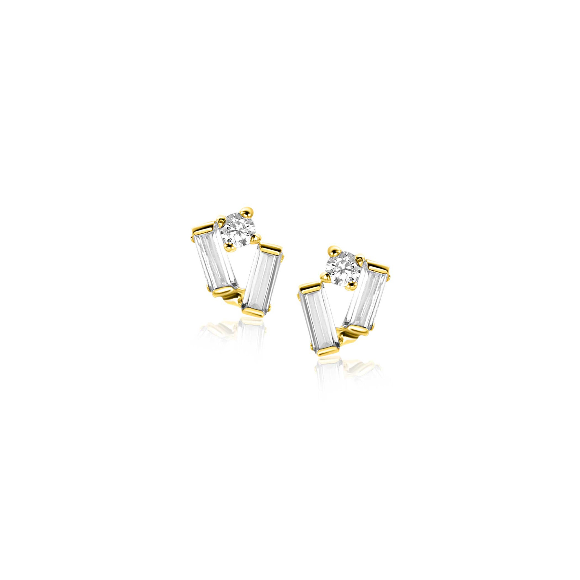 ZINZI GOLD oorknopjes met baquette en rond zirc.