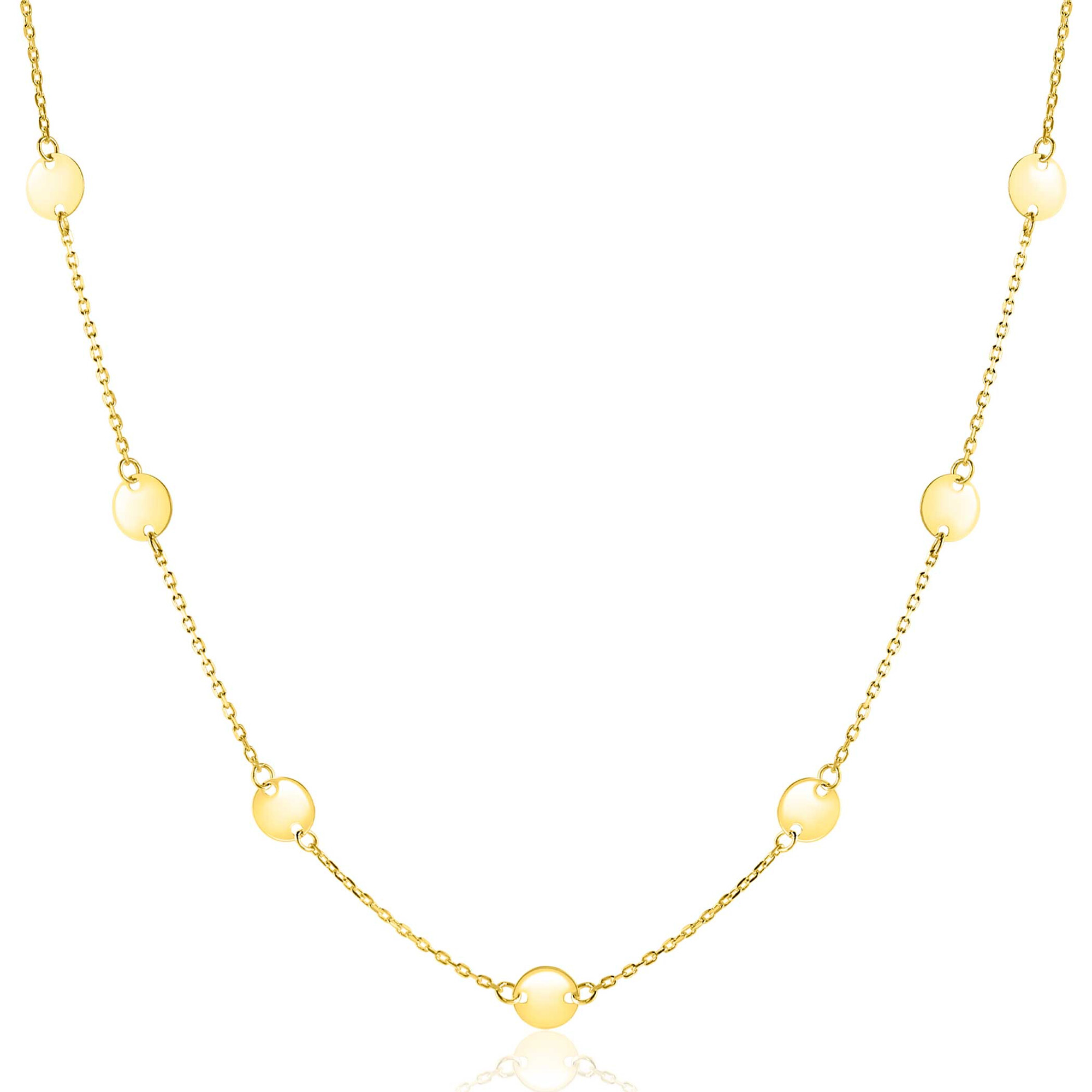 ZINZI Gold 14 Karat goldene Kette mit zarten Jasseron-Gliedern und neun runden glatten Plättchen, 5mm breit, 42-45cm ZGC503

